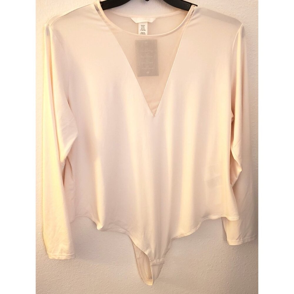 H&M Mesh Insert Cream Long Sleeve Bodysuit Size XL NWT